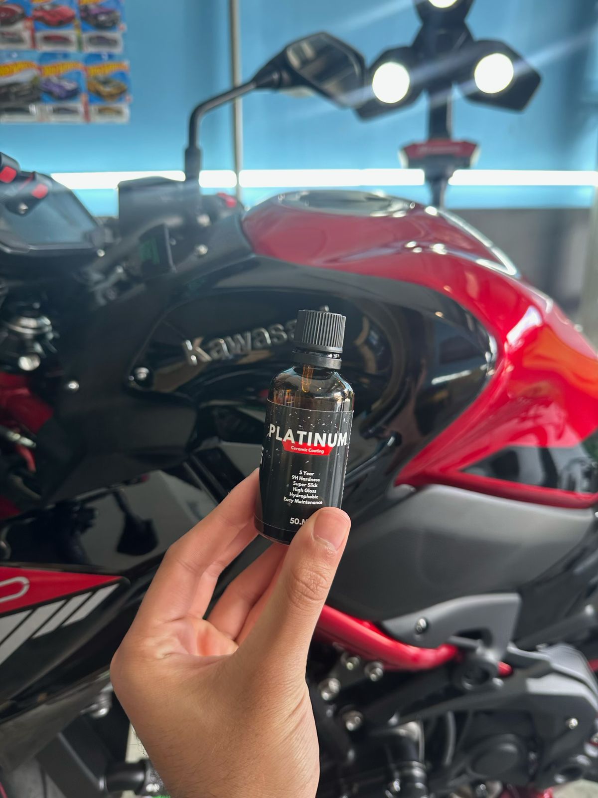 Red motorcycle with ceramic coating